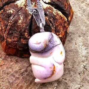 Adorable Nature Alashan Agate Hand Carved Standing Rabbit Pendant Necklace